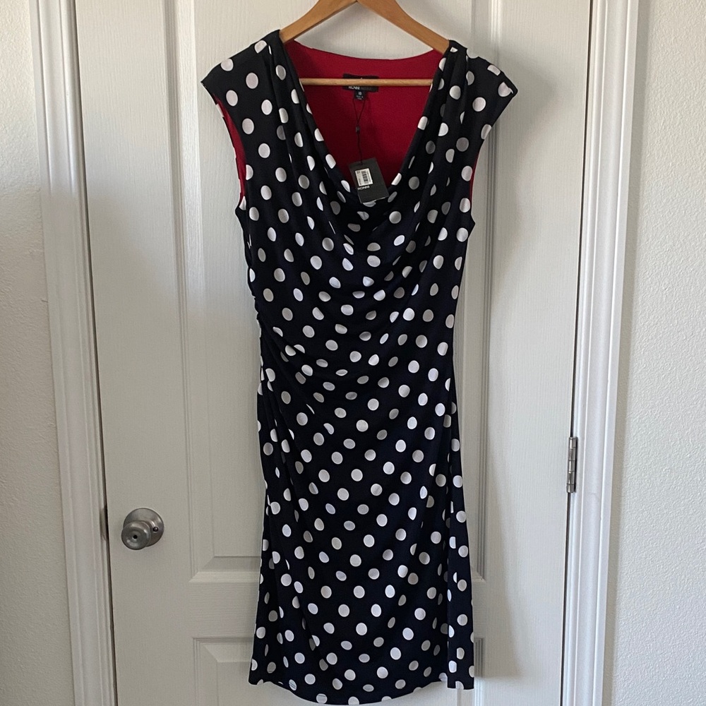 NEW🖤Ronni Nicole Black and White Polka Dot Midi Dress